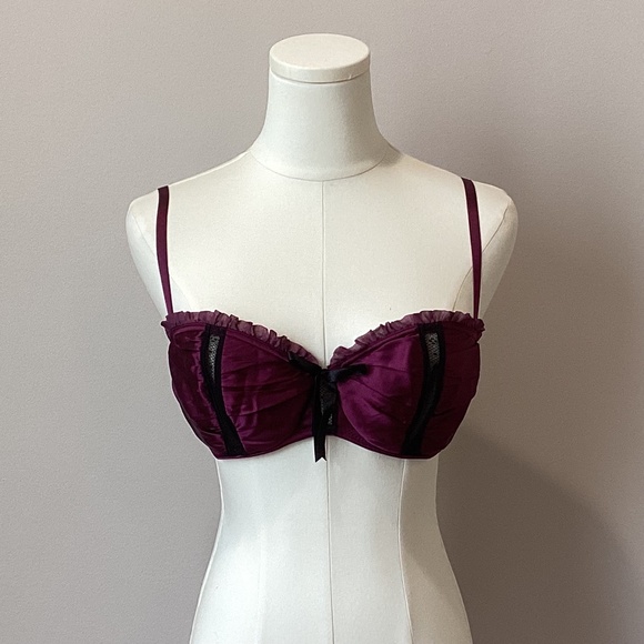 *NWOT* Spoylt Luxury Silk Pleated Ruffle Balconette Bra - 34D - Picture 2 of 8